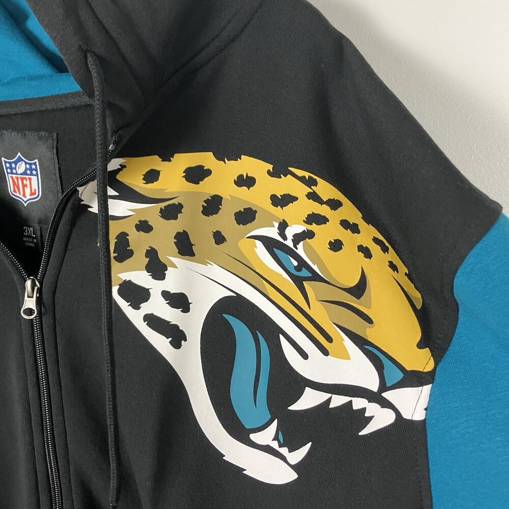 Jacksonville Jaguars Full Zip Hoodie Mens 3XL NFL Embroidered Black Teal - Picture 4 of 14